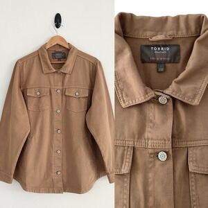 Torrid Sz 1 Tan Safari 100% Cotton Long Sleeve Denim Shacket Trucker Jacket NWOT
